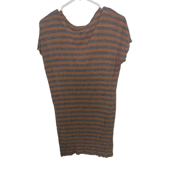 BCBGMAXAZRIA V Neck T Shirt Top Size Small Gray Muted Yellow Brown Stripe - Picture 2 of 5